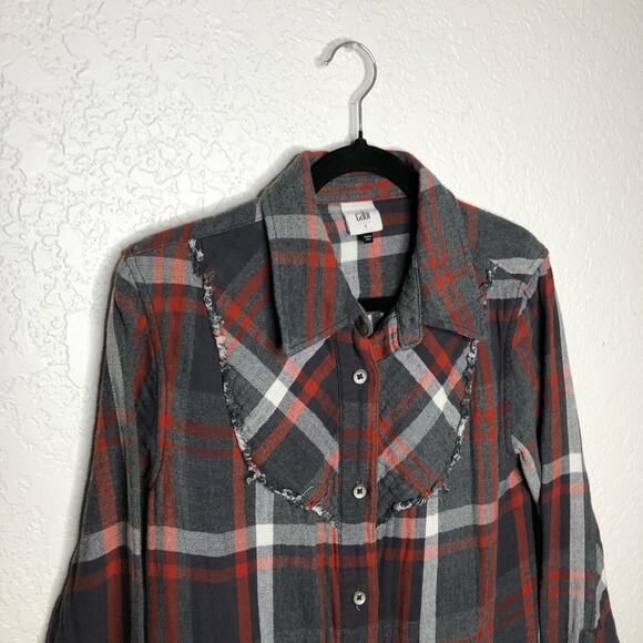 Cabi Tavern Flannel gray red white plaid shaket shirt jacket size Small #4164 - Picture 4 of 16